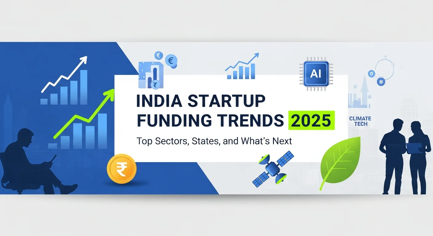India Startup Funding 2025 infographic showing trends, sector-wise capital flow, and emerging technologies